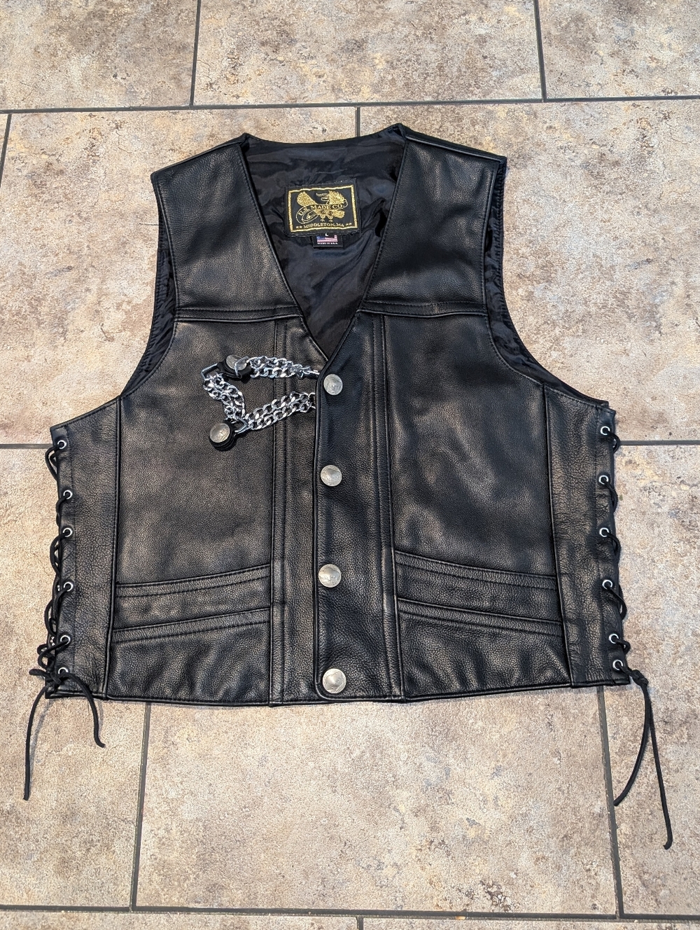 USA Made Co. Pebble Leather Vest With Buffalo Nickels Large